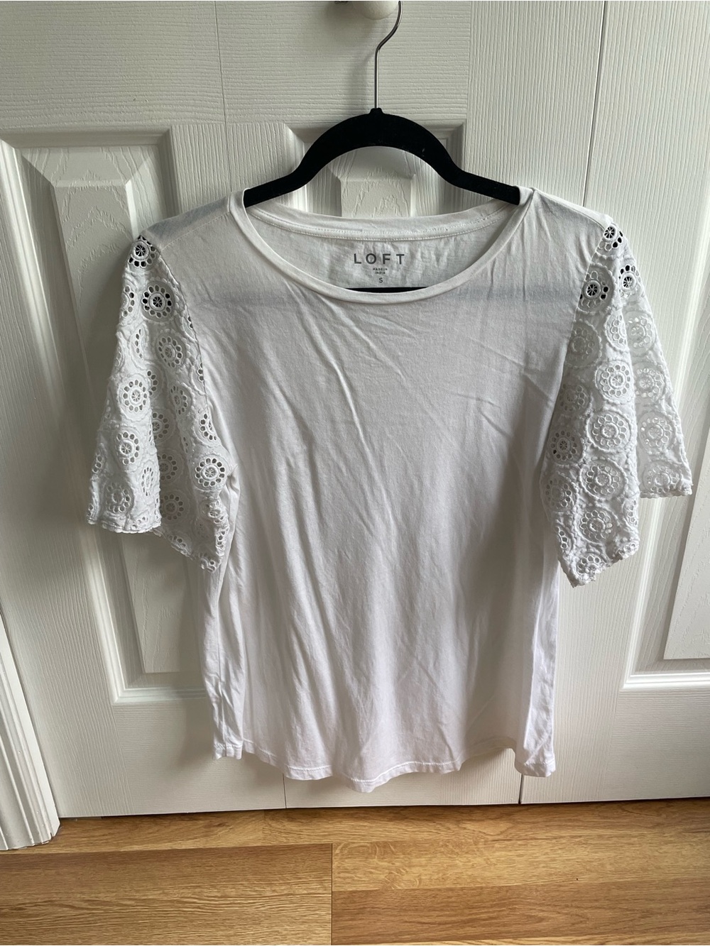 LOFT White Eyelet Sleeve Cotton Tee